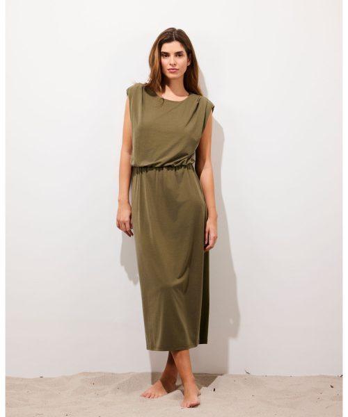 APPLE • Robe longue dos nu sans manches kaki