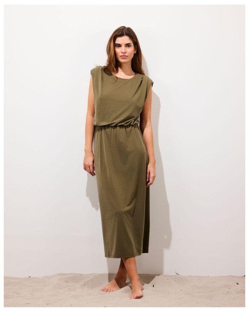 APPLE • Robe longue dos nu sans manches kaki