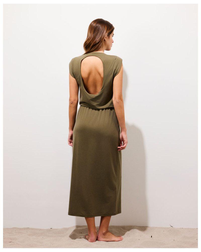 APPLE • Robe longue dos nu sans manches kaki dos