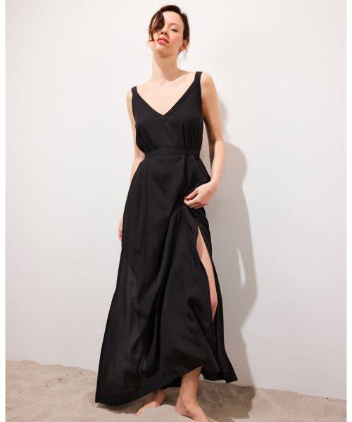 DEA • Robe longue à bretelles noir face