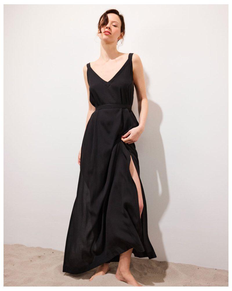 DEA • Robe longue à bretelles noir face