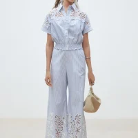 Joss Pantalon à rayures brodées