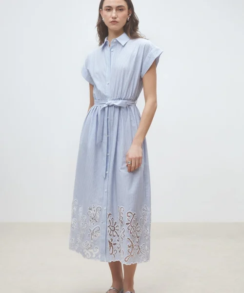 Robe-chemise-longue-a-rayures-brodees-face