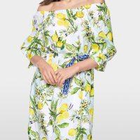 Robe imprimé citrons à encolure carmen