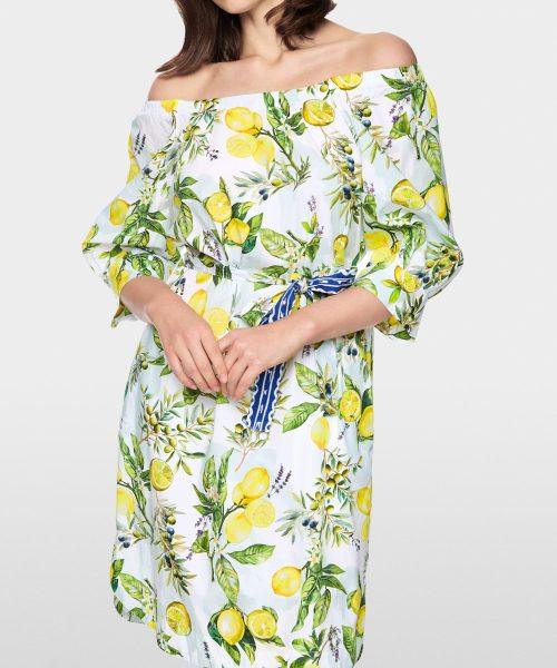 Robe imprimé citrons à encolure carmen