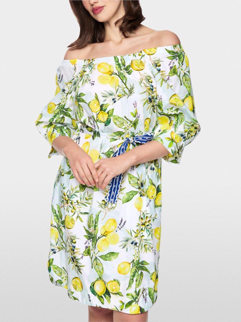 Robe imprimé citrons à encolure carmen