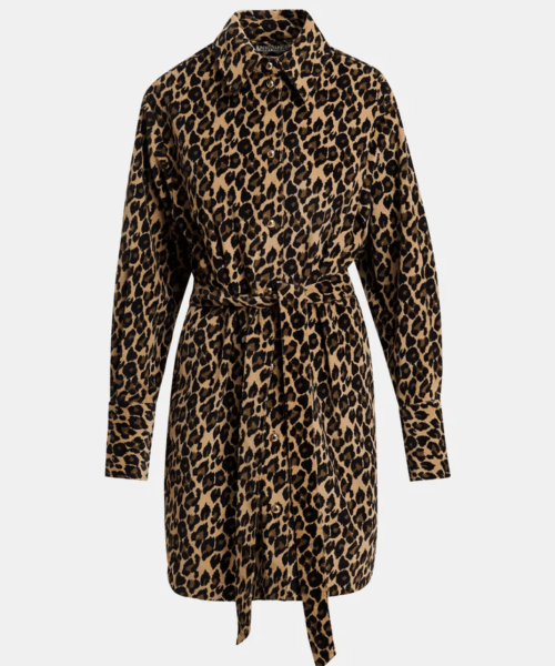 Robe chemise à imprimé léopard marron clair, marron et noire