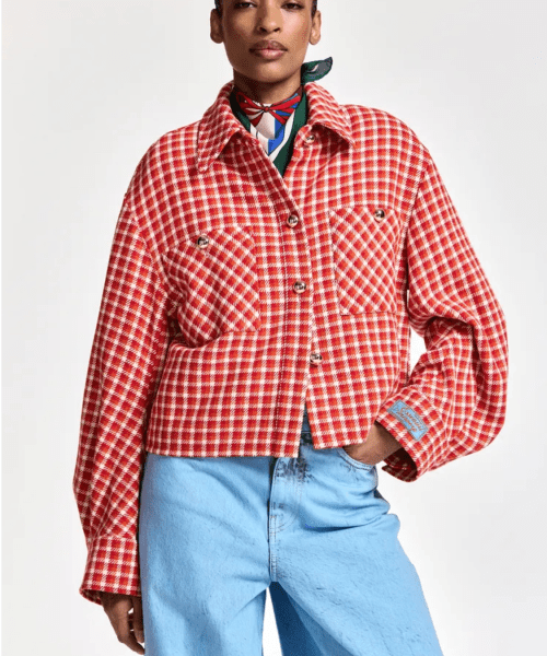 Veste à carreaux orange et crème