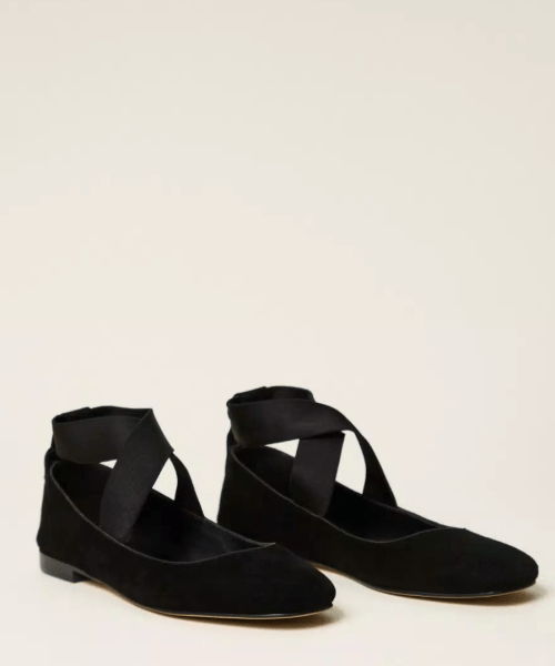 Ballerines en cuir velours