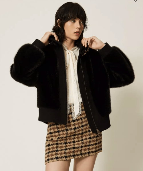 Bomber en fausse fourrure et drap